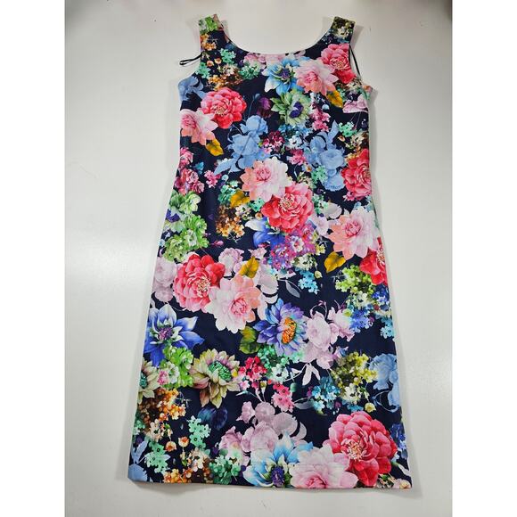 Pomodoro floral EUC dress zip back, stretch size 6 US sleevless summer ^ - Picture 6 of 7